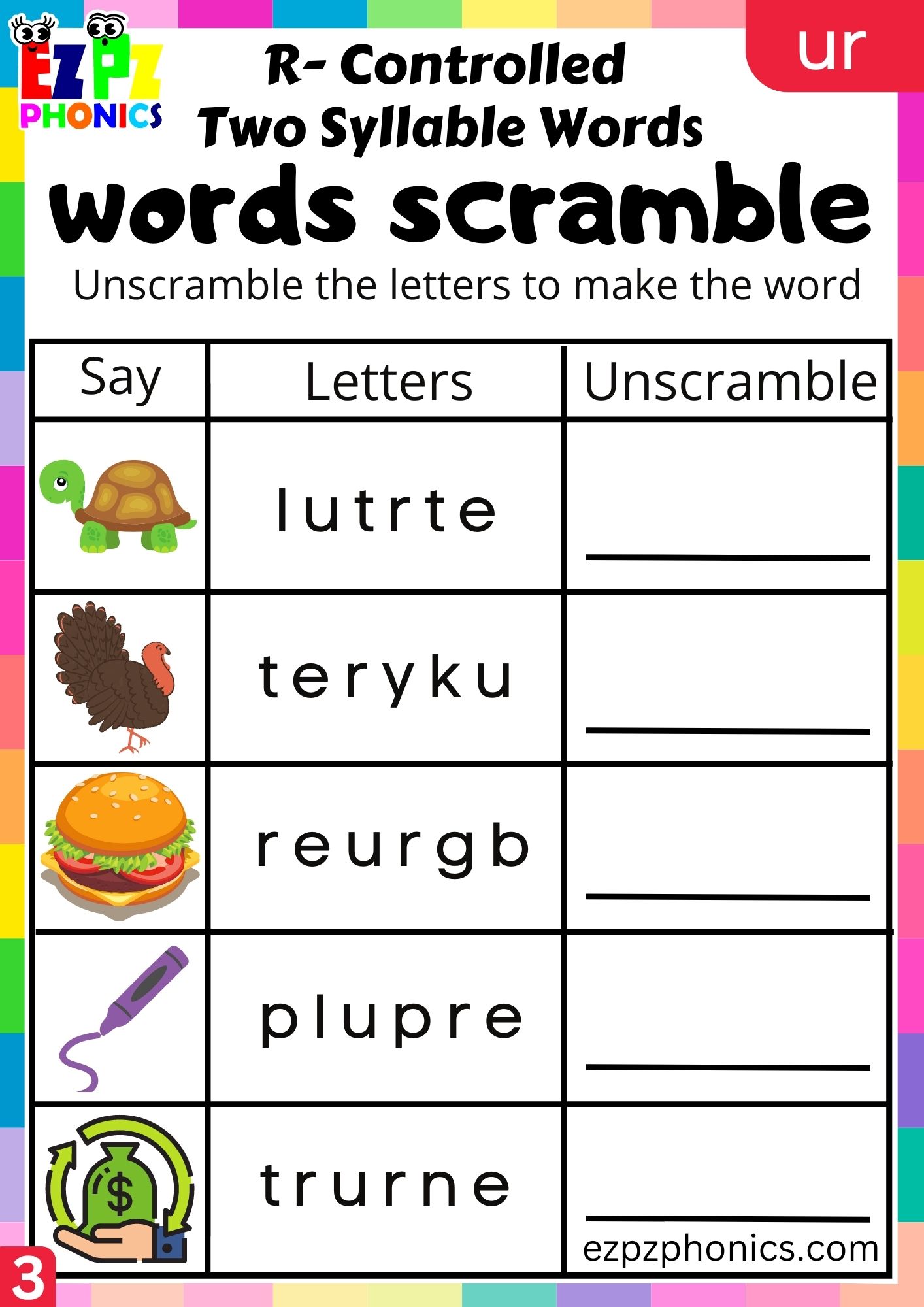 Word scramble activity for ir words r controlled vowels phonics group 1